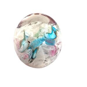 Vintage Pastel Lattice Dome Glass Hand Blown Paperweight